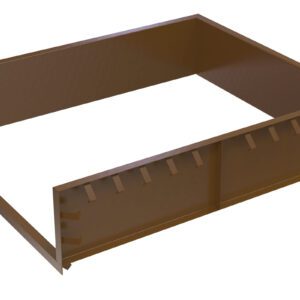 The Vestil Steel Shell 7X10 Pour In Place offers a brown metal rectangular frame with an open center, vertical reinforcement, and evenly spaced notches on one side. Its straightforward yet robust construction is enhanced by a matte finish for added sophistication.