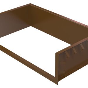 The Vestil Steel Shell 7X5 Pour In Place is a brown, rectangular steel duct with open sides and visible interior ribs, designed for seamless HVAC integration and offering durable, reliable performance.