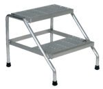 The Vestil Aluminum Step Stand Welded 2 Step stool features a sturdy, compact design with rubber non-slip feet and textured steps for excellent grip, ensuring safe access to higher areas.