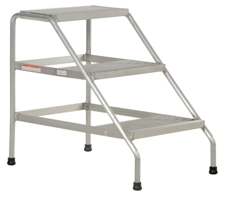 SSA-3_A.jpg The Vestil Aluminum Step Stand Welded 3 Step offers a sturdy design with a robust welded frame, non-slip rubber feet, and textured steps for added grip, making it perfect for light industrial or household use.