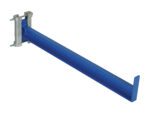 The Vestil Cantilever Straight Arm W/Lip 24 In is a blue metal beam bracket with a T-shaped end, perfect for industrial shelving or support. Its metallic clamp ensures heavy-duty performance, and the white background highlights its robust design.