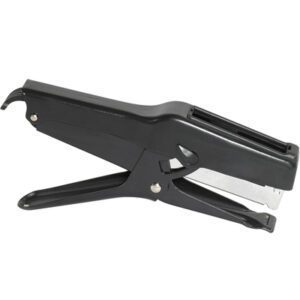 The MH-USA Industrial Hand Stapler features a black design, metal stapling mechanism, and ergonomic lever handle for easy gripping, set against a plain white background.
