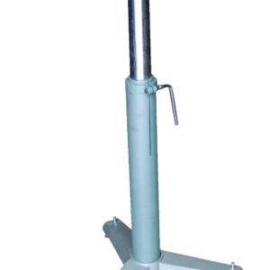 The Vestil Horizontal Roller Stand 29 To 39.125 In has a three-legged base and an adjustable height from 29 to 39.125 inches, with a horizontal cylindrical roller perfect for supporting wood or other materials during cutting or crafting.