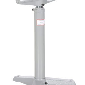 The Vestil Horizontal Roller Stand 27 to 42 In features a cylindrical roller atop a sturdy three-legged base, includes an allen wrench for easy adjustments, and is ideal for supporting long materials during cutting or shaping.