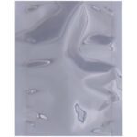 Resembling crinkled metal, the reflective silver foil bag boasts embossed, irregular contours and a glossy finish. Similar to MH-USA 3 x 5 unprinted open end static shielding bags (100/Case), it brilliantly catches light, creating dynamic highlights and shadows across its texture.
