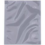 A shiny, silver, textured surface appears, much like MH-USA 4 x 6 Unprinted Open End Static Shielding Bags (100/Case), with irregular wavy lines and ridges that create a dynamic light-reflecting pattern.