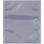 A shiny silver metallic bag with subtle creases, similar to the MH-USA 6 x 8 Unprinted Open End Static Shielding Bags (100/Case), has a smooth, plain surface with no labels or markings.