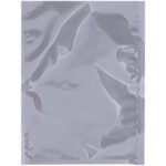 A crumpled silver foil packet reminiscent of the MH-USA 8 x 12 Unprinted Open End Static Shielding Bags (100/Case) features a glossy surface that reflects light, creating abstract patterns and textures.