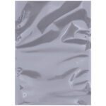 The glossy, crinkled silver pouch resembles the MH-USA 12 x 18 Unprinted Open End Static Shielding Bags, and is ideal for securely packaging food or sensitive items.