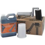 The MH-USA K-1 Fountain Roller Kit (1 Kit) contains a large bottle of Marsh stencil ink, a stencil roller, a plastic container, and a cardboard box decorated with stencil roller images.