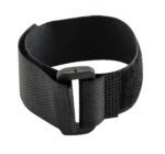 The Vestil Strap With Plastic Loop - 100 Pcs features a sleek black nylon design with an adjustable buckle and hook-and-loop closure. Its flexible, coiled shape allows for versatile use across various applications.