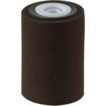 Standing vertically, the Rolmark Replacement Roll is a cylindrical foam roller with a dark brown exterior and a soft, porous texture, featuring a white inner core.