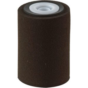Standing vertically, the Rolmark Replacement Roll is a cylindrical foam roller with a dark brown exterior and a soft, porous texture, featuring a white inner core.