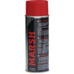 A red and gray can of MH-USA Red Spray Stencil Ink, labeled MARSH in bold red letters, features dual-language info in English and French. The 11 oz (311g) spray has a striking red cap and is sold in a convenient 12 cans per case.