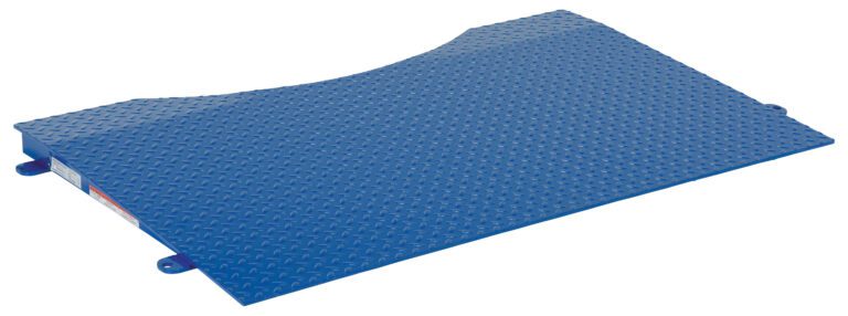 The Vestil Approach Ramp for SWA-50 only is a blue, rectangular metal scale ramp featuring a textured diamond-patterned surface and tapered edges to ensure easy access, ideal for precise weighing of vehicles or equipment.