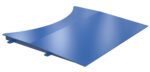 A sleek, glossy blue metal wind deflector designed for the Vestil Approach Ramp for SWA-70 only. It features a curved aerodynamic profile with mounting brackets underneath for secure attachment, elegantly reflecting light.