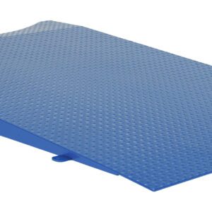 Introducing the Vestil Approach Ramp/Scale for SWA-70: a blue metal ramp with a textured surface, elevated rear, and smooth slope designed for effortless industrial use.