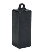 A rectangular black metal weight, the Vestil Counter Option, features a textured surface and a loop on top for easy lifting. It stands upright against a white background.