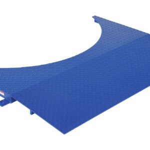 The Vestil Wrap Machine Option - Approach Ramp 36In is a blue, metal ramp with a diamond plate pattern, featuring a curved cut-out and side mounting brackets to support and raise vehicle wheels securely.