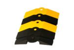 A vertical stack of three Vestil Sidewinder Protector paint scrapers (12 x 9-3/4 inches) features unique yellow and black handles, with each scraper including a hole near the top for easy hanging or storage.