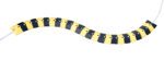 The Vestil Cord Protector W/Endcaps-3X40 Yel/Blk showcases a flexible zigzag design that securely wraps around a white cable, featuring alternating yellow and black segments for an eye-catching look.