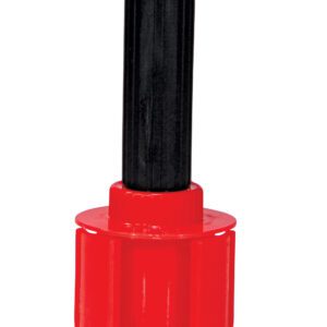 A marine drain plug with a ribbed handle and rubber seal mirrors the efficiency of the Vestil Handheld Stretch Wrap Dispenser 5X3 In. Designed for boat drainage systems, it features a sturdy red base and black grip on top.