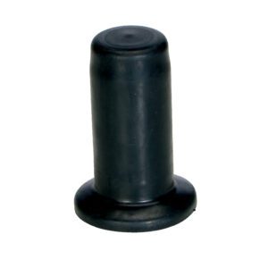 The durable black rubber end cap, like the precision of a Vestil Squeeze Grip Stretch Wrap Dispenser, features a cylindrical shape with a rounded top. Its slightly wider base ensures stability and secure placement over rod or pipe ends.