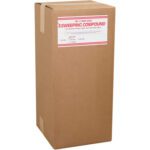 An upright tall box labeled Sweeping Compound No. 2 Sand Base is securely sealed with tape, perfect for cleaning wood, tile, and concrete floors, and comparable to the MH-USA Gritless Sweeping Compound - 50 lb. Bag (50Lbs/Case).