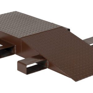The Vestil Steel Wheel Riser 48L X 18W X 6.25H is a reliable, heavy-duty brown metal ramp with a textured non-slip surface, rectangular hollow supports for stability, and an incline ideal for loading or mobility needs.