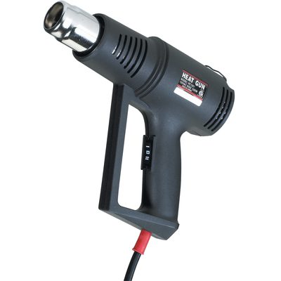 SWSGUN.jpg The MH-USA Two Temperature Heat Gun boasts a black body with a metallic nozzle, an adjustable temperature switch on the handle, and a power cord connection at the bottom.