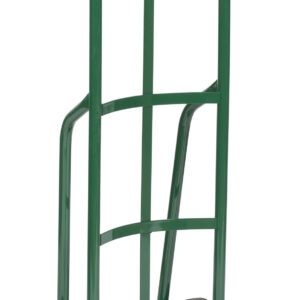 The green Little Giant Industrial Strength Hand Truck, with a sturdy metal frame and wide base, features two black wheels and an easy-grip handle, ensuring it efficiently handles heavy loads.