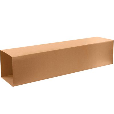 T101048OUTER.jpg A long, rectangular brown MH-USA 10 1/2 x 10 1/2 x 48 telescoping outer box is shown against a white background. Open at one end, it reveals its hollow interior, ideal for versatile storage needs.