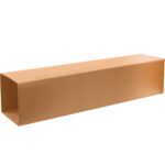 A long, rectangular brown cardboard box labeled MH-USA 10 x 6 x 57 Telescoping Inner Boxes (15/Bundle) lies flat with open ends on a white background.