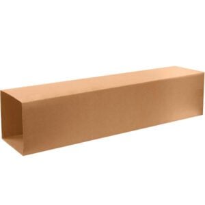 A long, light brown MH-USA 10 1/2 x 6 1/2 x 57 telescoping outer box stands horizontally with open ends against a plain white background.