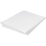 The MH-USA 15 x 20 Economy Tissue Paper (9600 Sheets) stack is neatly arranged, with perfectly aligned edges and a smooth surface, emphasizing its simplicity and practicality against the plain background.