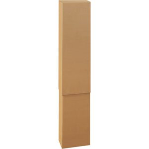 A tall, slim brown cardboard box is upright on a white backdrop, ideal in size for MH-USA 12 x 4 x 48 Telescoping Inner Boxes (15/Bundle).
