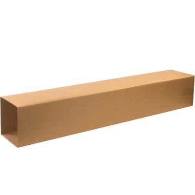 T8848INNER.jpg A long, rectangular cardboard box, similar to the MH-USA 8 x 8 x 48 Telescoping Inner Boxes (20/Bundle), lies horizontally on a plain white background.