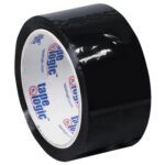 The Tape Logic® 2 x 55 yds. Black Carton Sealing Tape reveals its sticky side as it unwinds. Labeled with Tape Logic® and a website address, each roll comes in a convenient 18-pack, perfect for sealing cartons.