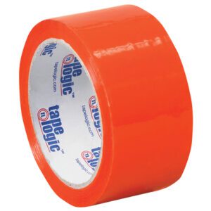 A 6-pack of 2 x 55 yds. orange Tape Logic® carton sealing tape with a lowercase t logo on the core, ideal for packaging needs.