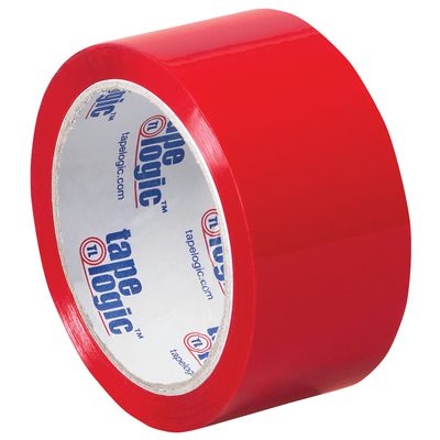T90122R.jpg Against a white background, a glossy roll of 2 x 55 yds. Red Tape Logic® Carton Sealing Tape (36/Case) sits at an angle, promising durable and efficient performance for heavy-duty packaging needs.