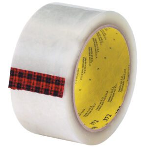 The 2 x 55 yds. Clear Scotch Box Sealing Tape 372, available in a convenient 6 Pack per case, features a unique yellow inside layer and a stylish red and black plaid outer surface to ensure reliable sealing for all your packaging needs.