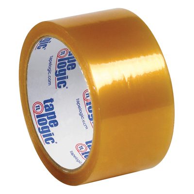 T901576PK.jpg A roll of 2 x 55 yds. Tape Logic® clear packing tape features a glossy finish and amber hue, with the logo on the core. This durable tape, sold in a 6 pack, uses Lbs57 natural rubber for reliable adhesion.