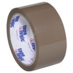A 2 x 55 yds. Tan Tape Logic® Lbs700 Economy Tape roll from a 6 Pack is shown with its adhesive side and branded core visible against a white background.