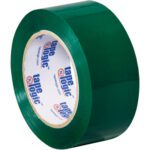 The 2 x 110 yds. Green Tape Logic® Carton Sealing Tape (36/Case) features a glossy finish, brand label on the core, and offers durability with a stylish touch.