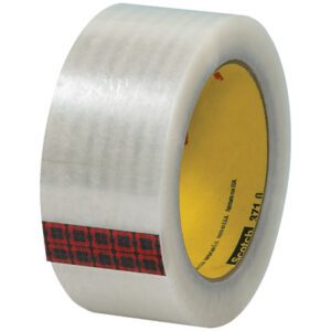 The 2 x 110 yds. Clear Scotch® Box Sealing Tape 371 comes in a (6 Pack) and features a yellow core with the brands signature red plaid on the outer edge.
