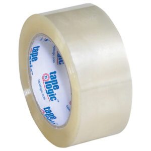 The pack of six 2 x 110 yds. Tape Logic® Lbs400 Industrial Tape is shown with branding on the inner ring. The glossy, clear tape is slightly unrolled to reveal its adhesive surface, ideal for all your packing needs.