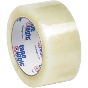 The Tape Logic® Lbs7651 features a 2 x 110 yds. clear cold temperature tape perfect for chilly conditions, with a glossy, light-reflecting surface and a distinctive inner ring displaying blue and red text. Available in a convenient 6 pack.