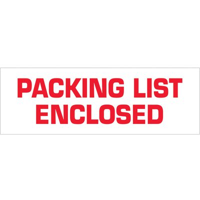 T902P0318PK.jpg A white label with bold red text stating PACKING LIST ENCLOSED seals your packages with the Tape Logic® Messaged Carton Sealing Tape, available in an 18-pack of 2 x 110 yds. rolls.