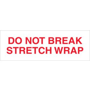 A 2 x 110 yds. Tape Logic® Messaged Carton Sealing Tape with white background and bold red text stating Do Not Break Stretch Wrap, ensures packages stay secure, efficiently conveying caution similar to a rectangular sign.