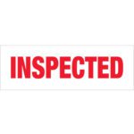 This white rectangular sign displays INSPECTED in bold red capitals. Pair it with the 2 x 110 yds. Tape Logic® Inspected Messaged Carton Sealing Tape (6 Pack) to ensure all shipments are clearly marked. Ideal for packaging needs.